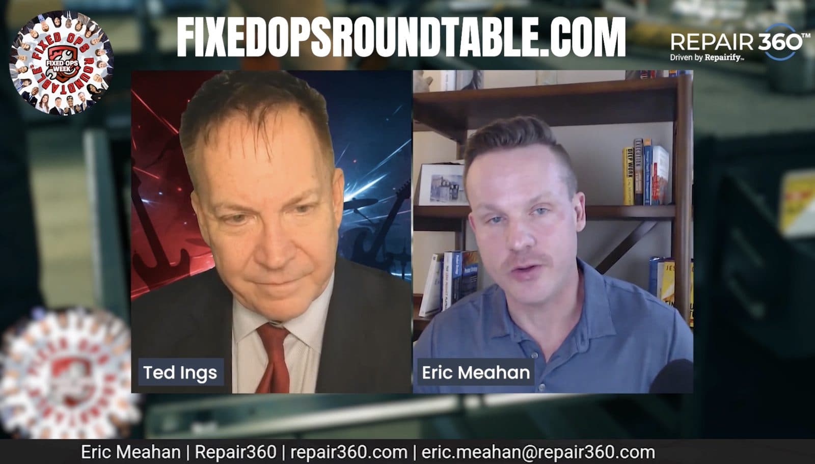 Ted Ings and Eric Meahan of Repair360 on a split-screen video interview for the Fixed Ops Roundtable.